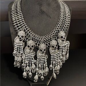 Silver Skull Statement Necklace